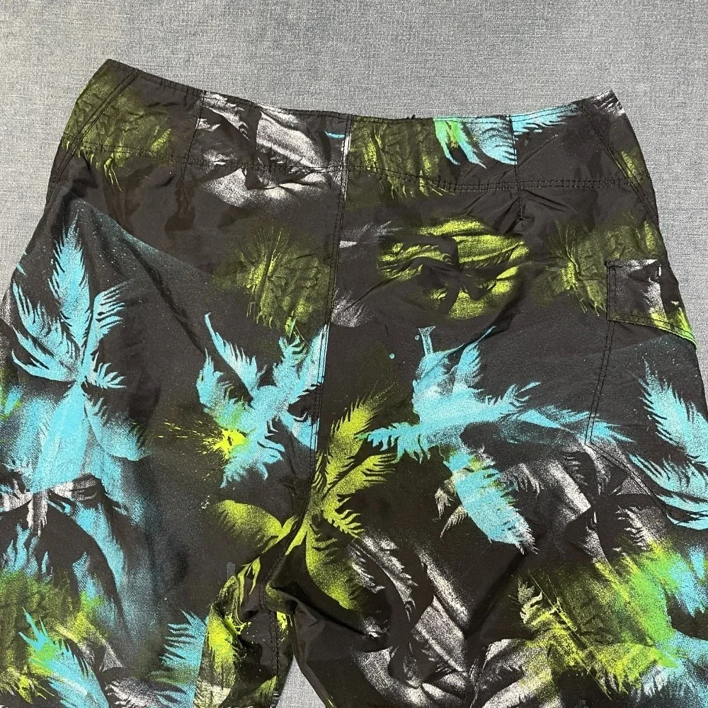 Fox Riders Co. Board Shorts Mens 34 Black Tropical Drawstring Surfing Beach Wear